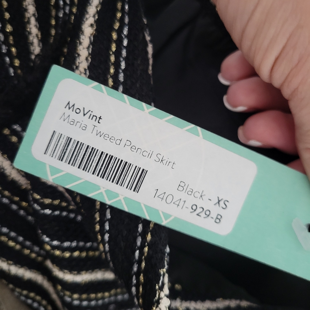 Mo:Vint New York Anthropologie Knit Skirt Women XS Black White Gold Striped Knit - Picture 8 of 9